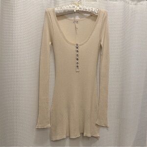 Free People Cream Ribbed Knit Dress - Silk and Cashmere